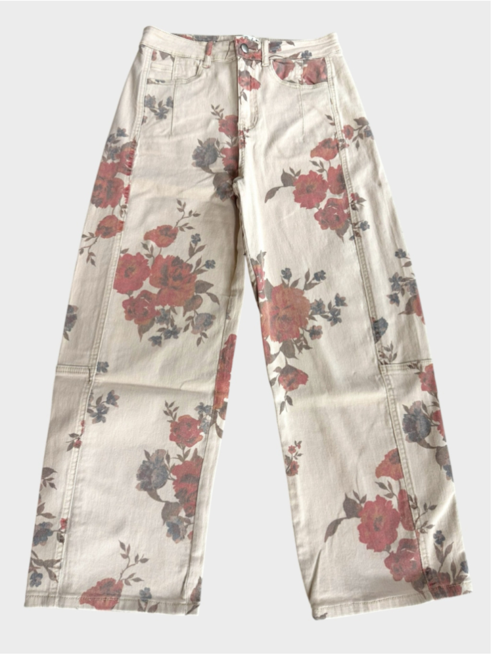 Easel Floral Print Barrel Denim Pants Size M